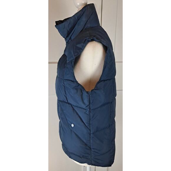 3 Vintage Montgomery Ward Puffer Vest Snap Navy S Small Down and Feather - Picture 3 of 7